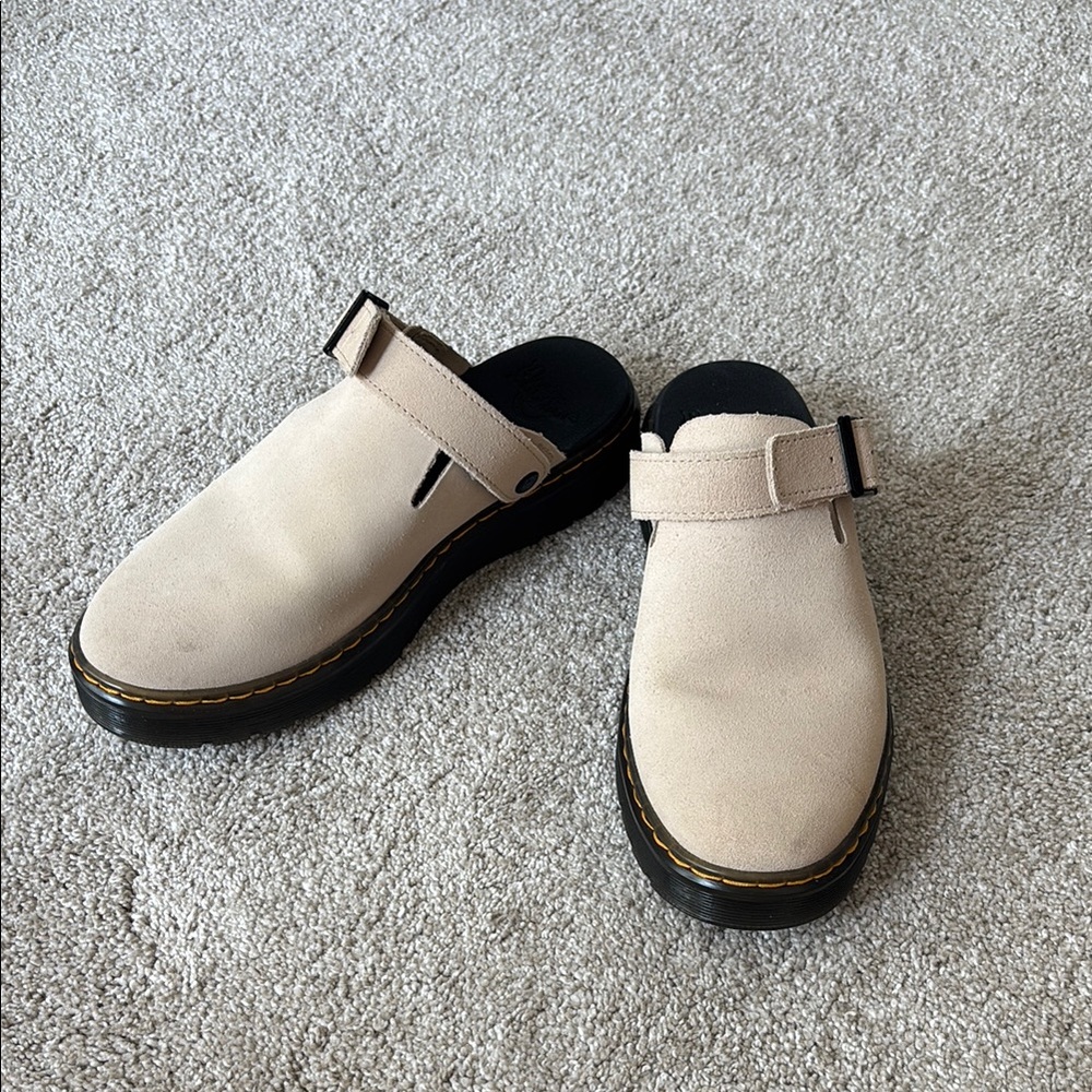 Doc Dr Martens Suede Beige Mules, UK 8, US 9 - like new
